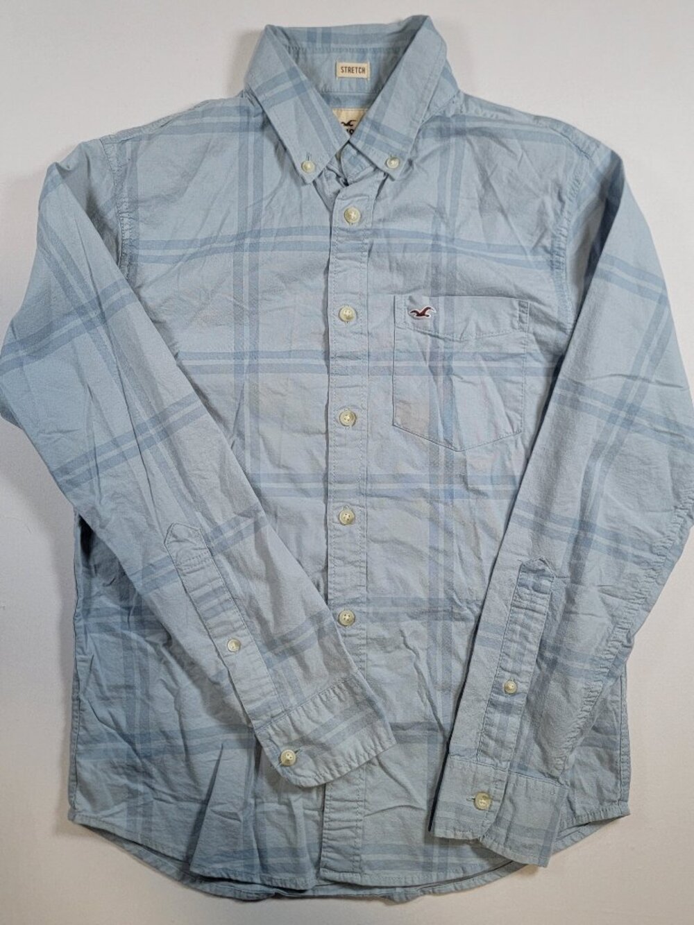 Hollister Light Blue Plaid Stretch Button-Down Shirt XS